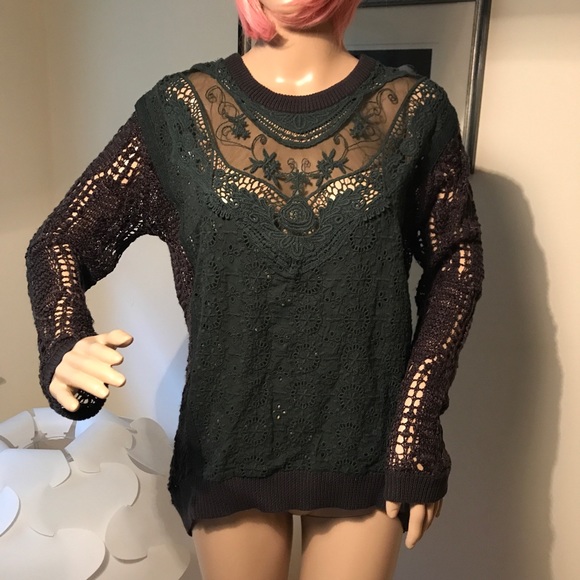 Mystree Sweaters - Mystree Lace & Open Knit Sweater med